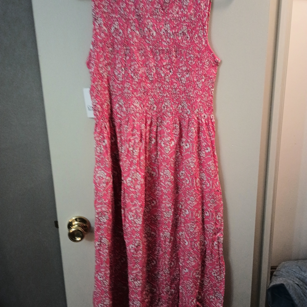 Pink Floral Womens Midi Dress - M